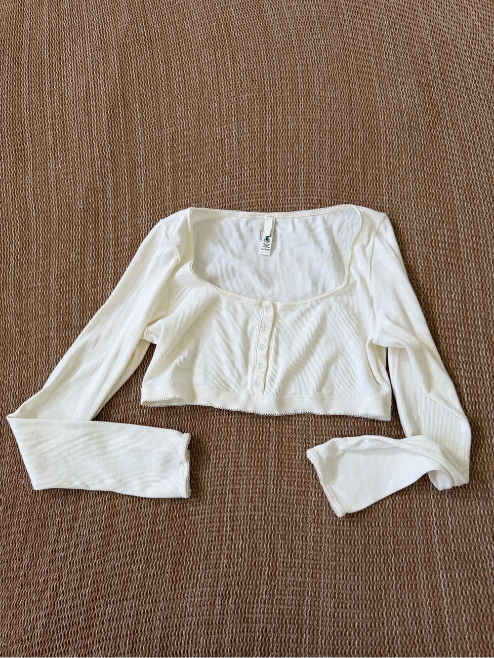 SKIMS Ribbed Square-Neck Long-Sleeve Crop Top - Cream